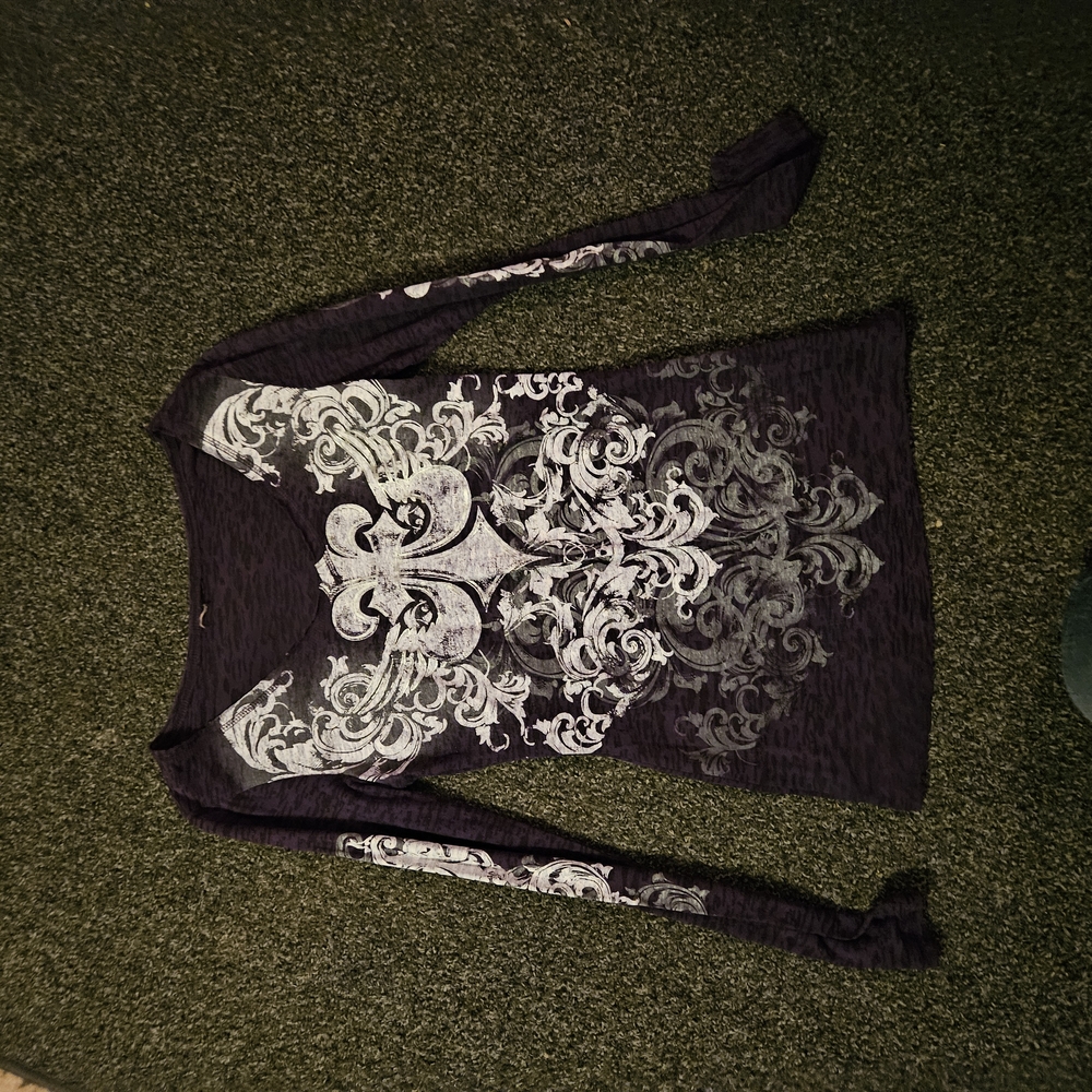 Ed Hardy Black Long Sleeve Top with White Graphic